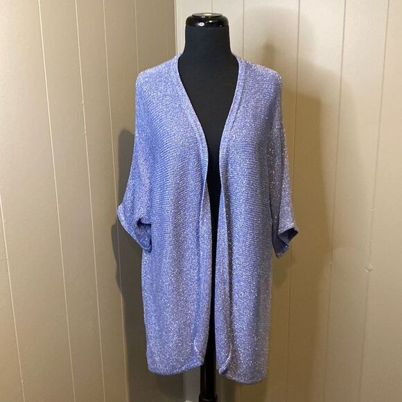 Chico's Women’s Periwinkle Blue Silver Metallic Open Cardigan Sweater - Picture 1 of 7